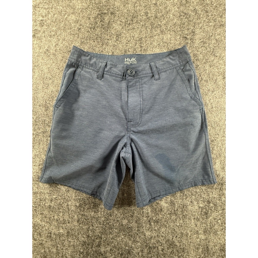 Huk Men's Shorts Size 28 Blue Heather Stretch Fishing Performance Hybrid